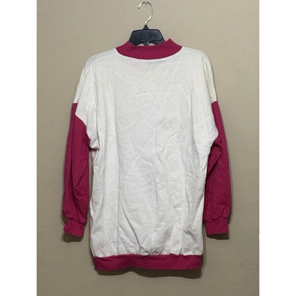 COMFY CLUB Women's Comfy Cotton Sweater Hearts‎ L Embroidered Pink White - Picture 2 of 6